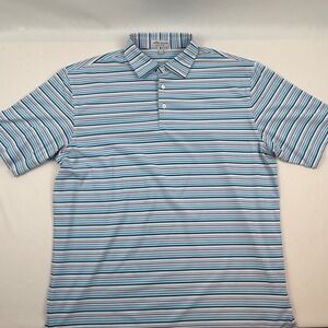 Peter Millar Summer Comfort Striped Polo Shirt Mens Large Blue MS19EK28S